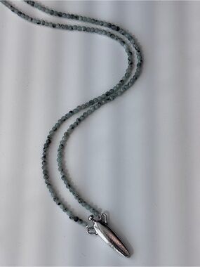 Silver Tone Perfume Bottle labradorite Stone Strand Necklace